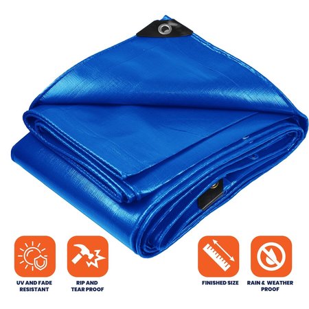 Tarpco Safety 80 ft L x 0.5 mm H x 40 ft W Heavy Duty 14 Mil Tarp, Blue, Polyethylene TS-105-40X80